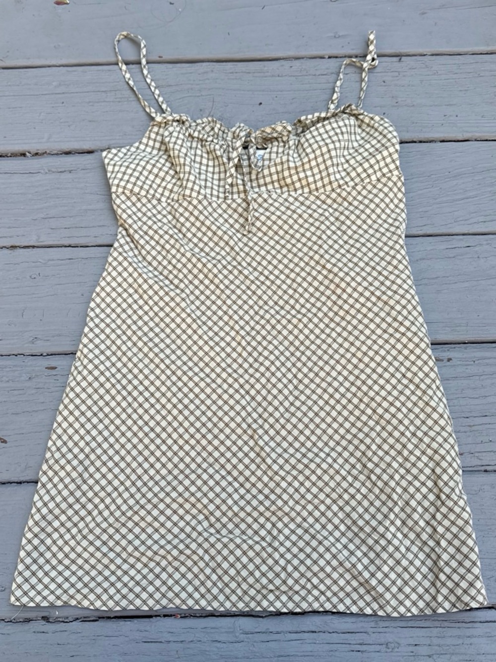 PacSun Cream and Brown Checked Spaghetti Strap Dress